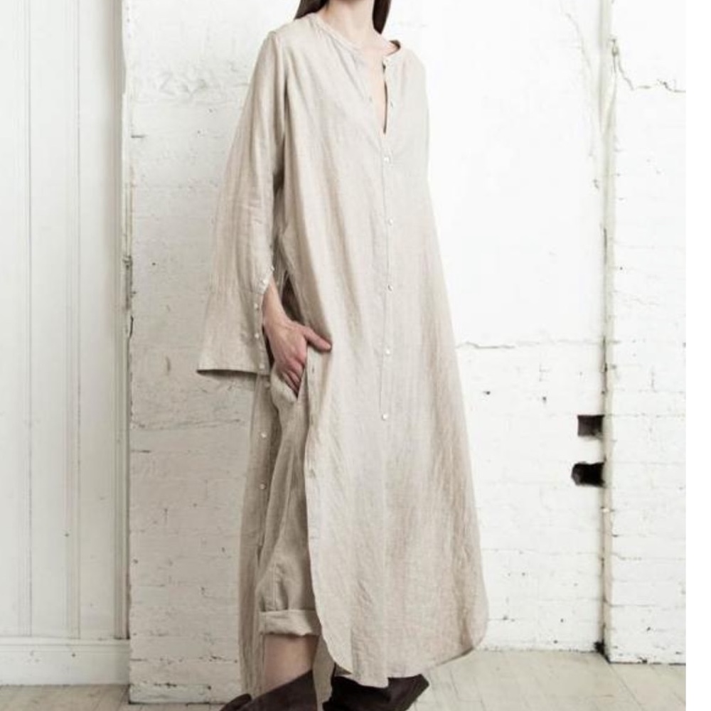 Nicholas K Women's Linen Wrap Shirt Dress Natural - Picture 2 of 12